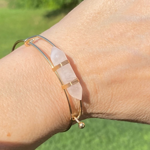 Genuine Rose Quartz hexagon gold tone bracelet - Picture 4 of 13